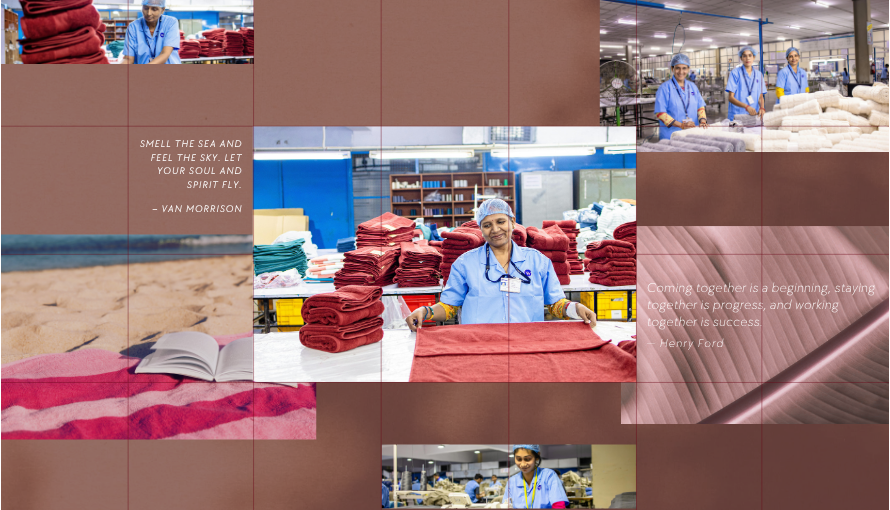 Textile factory workers inspecting and folding towels during a factory visit / audit, representing supplier audit, vetting process, and the importance of choosing the right manufacturer.