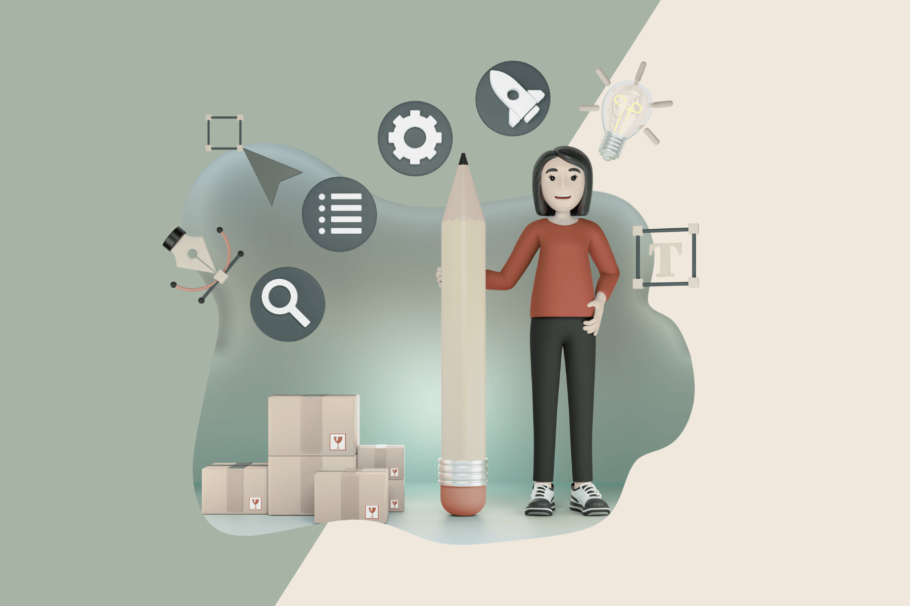 Product & Packaging Design | Terranore Illustration of designers working on product prototypes and packaging design, showcasing Terranore’s product development and sampling services.
