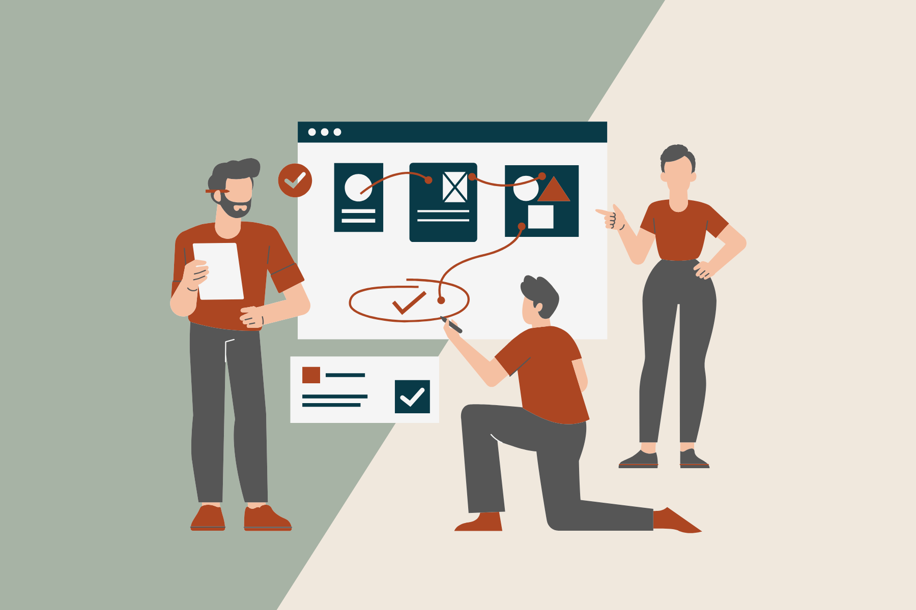 Full-Service Retainer Plan | Terranore Illustration of a team collaborating on project tasks, representing Terranore’s flexible monthly retainer services for scalable business support.